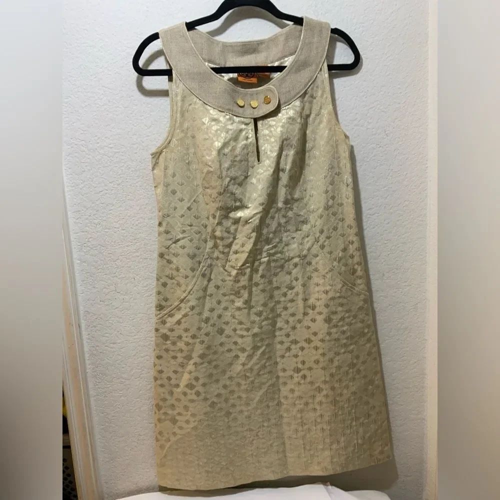 TORY BURCH Cream Patterned Sleeveless Dress size 10